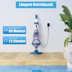 Enhulk Poolsauger Akku, Pool Bodensauger mit Betriebsdauer bis zu 60 Minuten, 222cm Teleskopstange, Poolreiniger mit 4 Filter, Absaugung bis zu 4200L/H, Ideal für oberirdische Pools/Spas usw, Blau