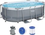 Bestway Power Steel Frame Pool Set, oval, mit Filterpumpe 305 x 200 x 84 cm, grau, 5614A