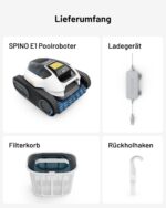Spino E1 Poolroboter Akku Boden und Wand, 210 Min Kabellos Poolsauger, Max 21950 LPH, Poolreiniger mit 5 Reinigungsmodi, Auto Wasserlinien Parkfunktion & SmartArc Routenplan,bis 150㎡ (E1)