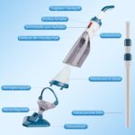 Enhulk Poolsauger Akku, Pool Bodensauger mit Betriebsdauer bis zu 60 Minuten, 222cm Teleskopstange, Poolreiniger mit 4 Filter, Absaugung bis zu 4200L/H, Ideal für oberirdische Pools/Spas usw, Blau