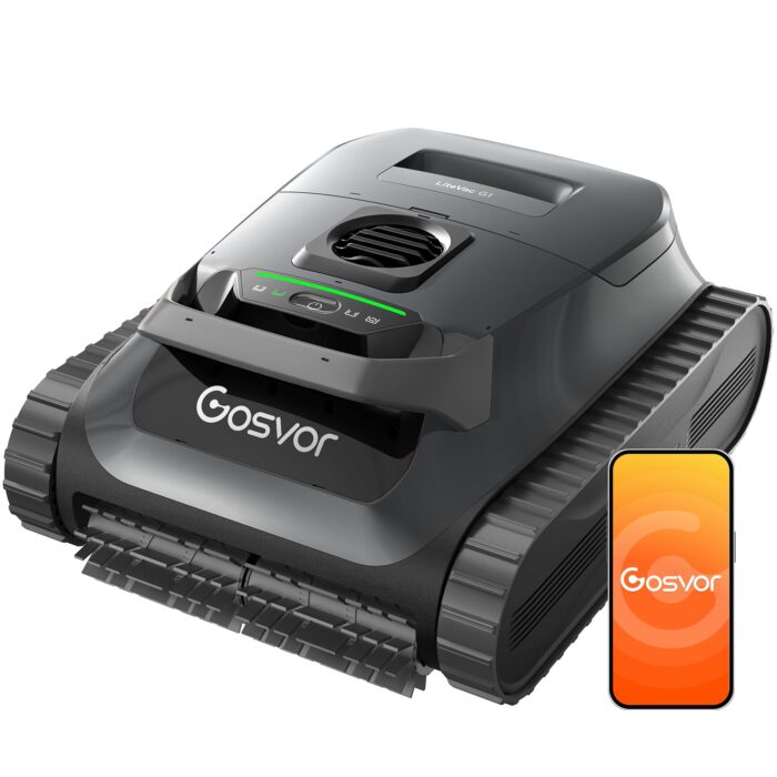(2026 Neu) Gosvor Poolroboter Wand und Boden, Wasserlinie, Flachzone 4-in-1, Bis zu 200 Min. Laufzeit, Leichtgewicht 6,9 KG, 3μm Ultrafeiner Filter, Starker Poolsuager Akku für Pools bis zu 200 m²