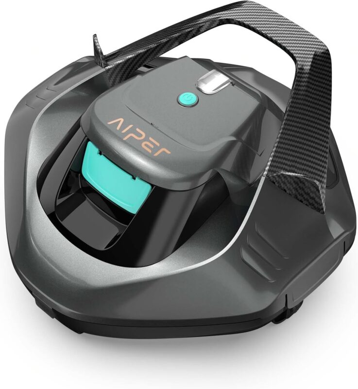 AIPER Poolroboter, Kabellos Poolsauger Akku, Bodensauger mit 90 Min Laufzeit, Automatisches Parken, Dual-Antriebsmotoren & LED-Anzeigen, Ideal für Flachem Boden Pool bis zu 80 m²