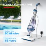 Enhulk Poolsauger Akku, 2025 Verbesserter 34cm breiter Kopf, Betriebsdauer bis zu 60 Minuten, Poolreiniger mit 3 Filter & Teleskopstange, Absaugung bis zu 4200L/H, Ideal für Aufstellpool usw