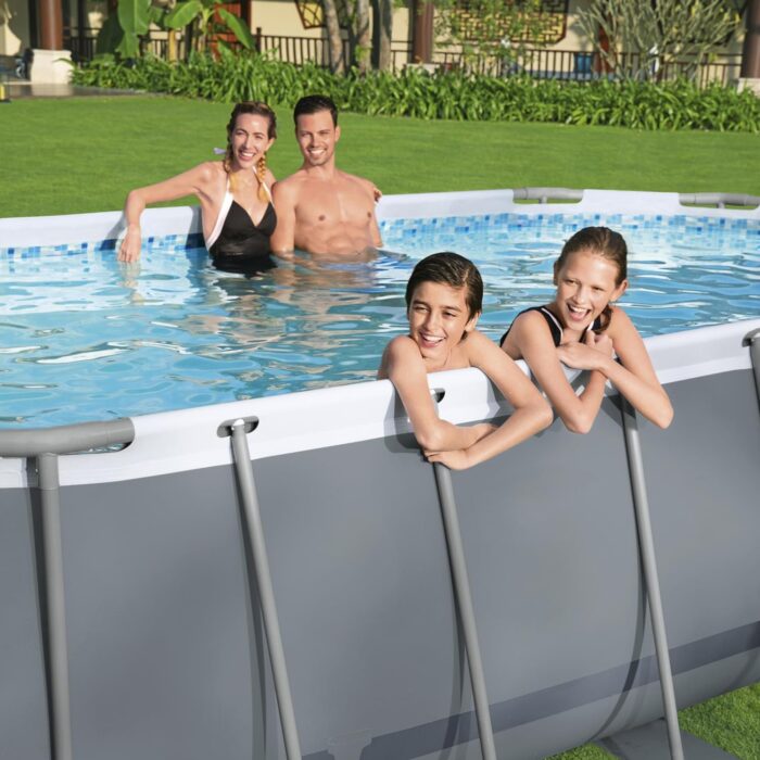 Bestway Power Steel Frame Pool Set, oval, mit Filterpumpe 305 x 200 x 84 cm, grau, 5614A
