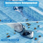 Enhulk Poolsauger Akku, Pool Bodensauger mit Betriebsdauer bis zu 60 Minuten, 222cm Teleskopstange, Poolreiniger mit 4 Filter, Absaugung bis zu 4200L/H, Ideal für oberirdische Pools/Spas usw, Blau