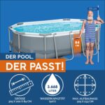 Bestway Power Steel Frame Pool Set, oval, mit Filterpumpe 305 x 200 x 84 cm, grau, 5614A
