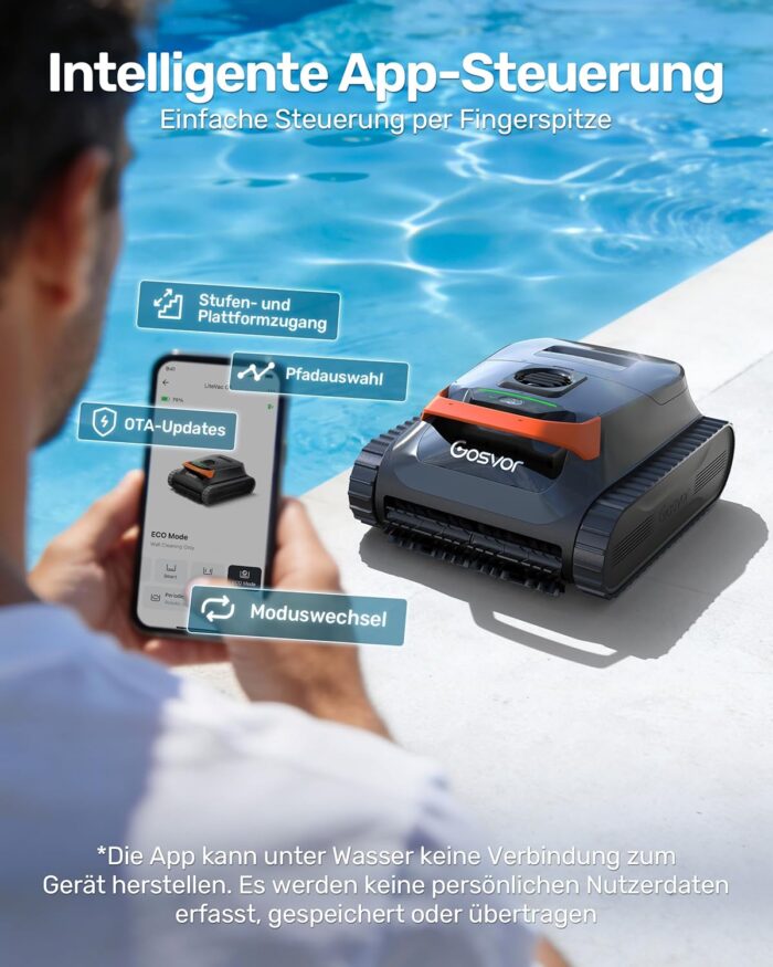 (2026 Neu) Gosvor Poolroboter Wand und Boden, Wasserlinie, Flachzone 4-in-1, Bis zu 200 Min. Laufzeit, Leichtgewicht 6,9 KG, 3μm Ultrafeiner Filter, Starker Poolsuager Akku für Pools bis zu 200 m²