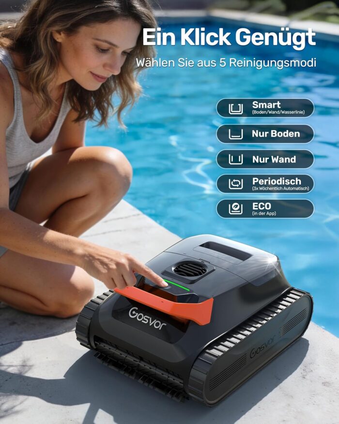 (2026 Neu) Gosvor Poolroboter Wand und Boden, Wasserlinie, Flachzone 4-in-1, Bis zu 200 Min. Laufzeit, Leichtgewicht 6,9 KG, 3μm Ultrafeiner Filter, Starker Poolsuager Akku für Pools bis zu 200 m²