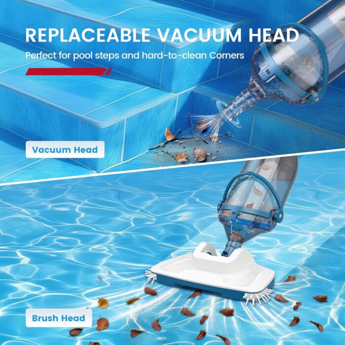 Enhulk Poolsauger Akku, 2025 Verbesserter 34cm breiter Kopf, Betriebsdauer bis zu 60 Minuten, Poolreiniger mit 3 Filter & Teleskopstange, Absaugung bis zu 4200L/H, Ideal für Aufstellpool usw