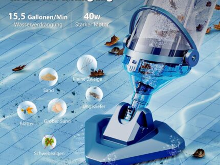 Enhulk Poolsauger Akku, Pool Bodensauger mit Betriebsdauer bis zu 60 Minuten, 222cm Teleskopstange, Poolreiniger mit 4 Filter, Absaugung bis zu 4200L/H, Ideal für oberirdische Pools/Spas usw, Blau