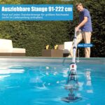Enhulk Poolsauger Akku, Pool Bodensauger mit Betriebsdauer bis zu 60 Minuten, 222cm Teleskopstange, Poolreiniger mit 4 Filter, Absaugung bis zu 4200L/H, Ideal für oberirdische Pools/Spas usw, Blau