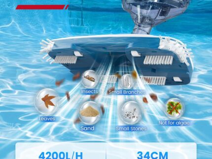 Enhulk Poolsauger Akku, 2025 Verbesserter 34cm breiter Kopf, Betriebsdauer bis zu 60 Minuten, Poolreiniger mit 3 Filter & Teleskopstange, Absaugung bis zu 4200L/H, Ideal für Aufstellpool usw