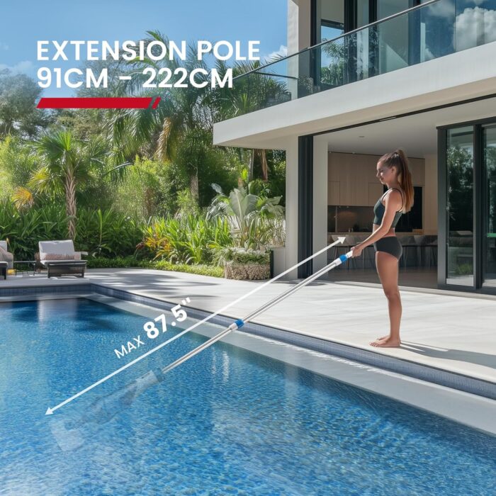 Enhulk Poolsauger Akku, 2025 Verbesserter 34cm breiter Kopf, Betriebsdauer bis zu 60 Minuten, Poolreiniger mit 3 Filter & Teleskopstange, Absaugung bis zu 4200L/H, Ideal für Aufstellpool usw