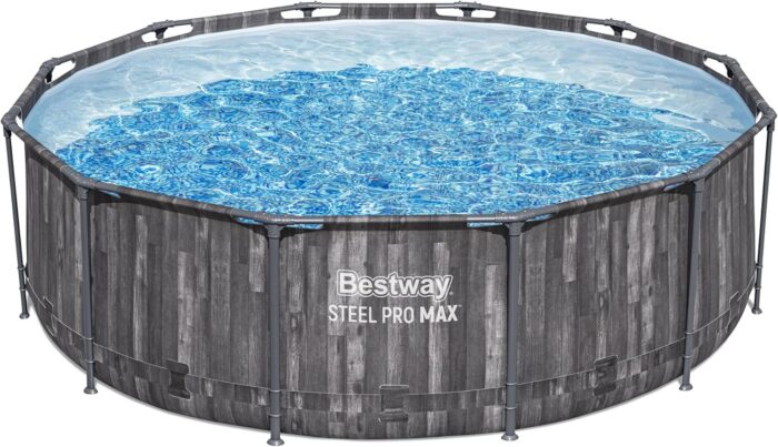 Bestway Steel Pro MAX Frame Pool-Set mit Filterpumpe Ø 366 x 100 cm, Holz-Optik (Mooreiche), rund