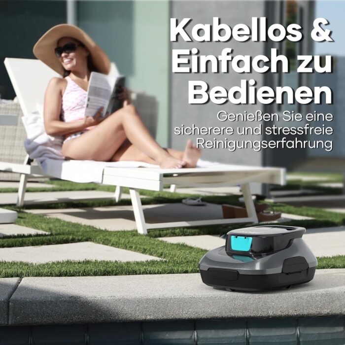 AIPER Scuba SE Poolroboter, Kabelloser Poolsauger Akku, 90 Minuten Reinigungszeit, Automatische Reinigung mit Selbsteinparkfunktion, Leichter Poolreiniger Ideal für Pools mit Flachem Boden