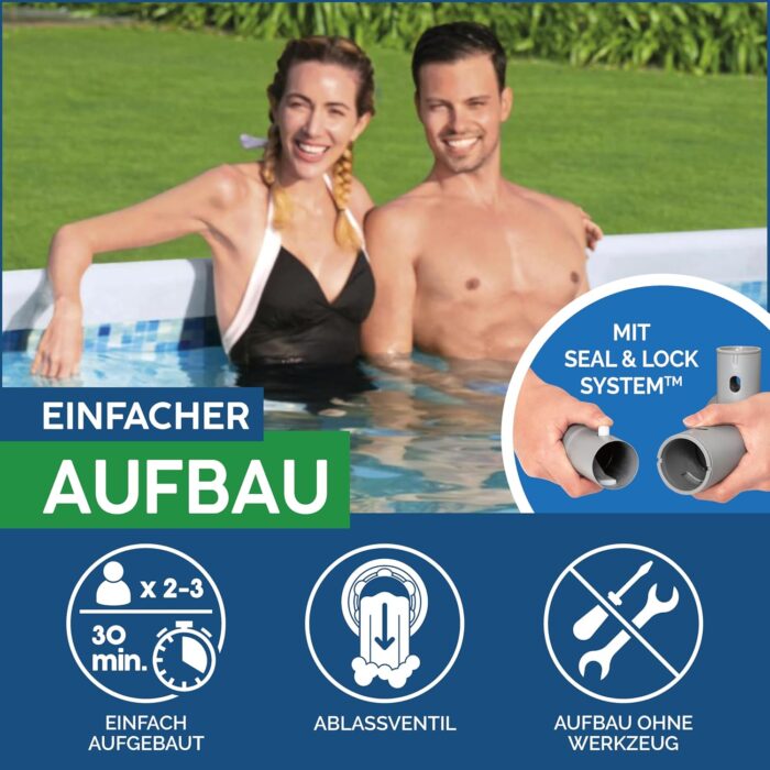 Bestway Power Steel Frame Pool Set, oval, mit Filterpumpe 305 x 200 x 84 cm, grau, 5614A