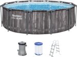 Bestway Steel Pro MAX Frame Pool-Set mit Filterpumpe Ø 366 x 100 cm, Holz-Optik (Mooreiche), rund