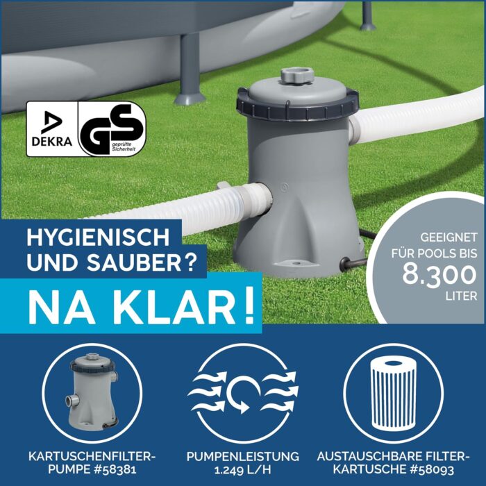 Bestway Power Steel Frame Pool Set, oval, mit Filterpumpe 305 x 200 x 84 cm, grau, 5614A