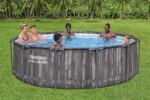 Bestway Steel Pro MAX Frame Pool-Set mit Filterpumpe Ø 366 x 100 cm, Holz-Optik (Mooreiche), rund