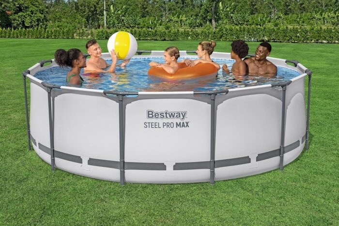 Bestway® Steel Pro MAX™ Aufstellpool-Set mit Filterpumpe Ø 366 x 100 cm, lichtgrau, rund