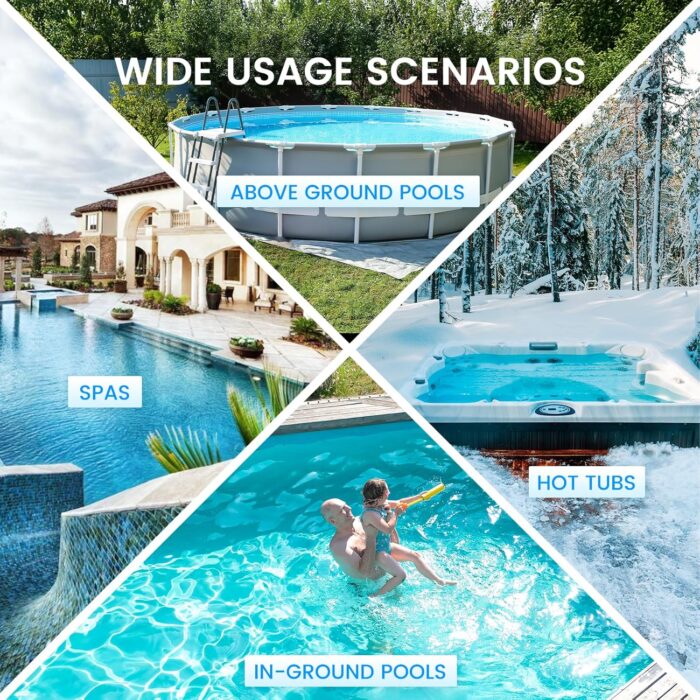 Enhulk Poolsauger Akku, 2025 Verbesserter 34cm breiter Kopf, Betriebsdauer bis zu 60 Minuten, Poolreiniger mit 3 Filter & Teleskopstange, Absaugung bis zu 4200L/H, Ideal für Aufstellpool usw