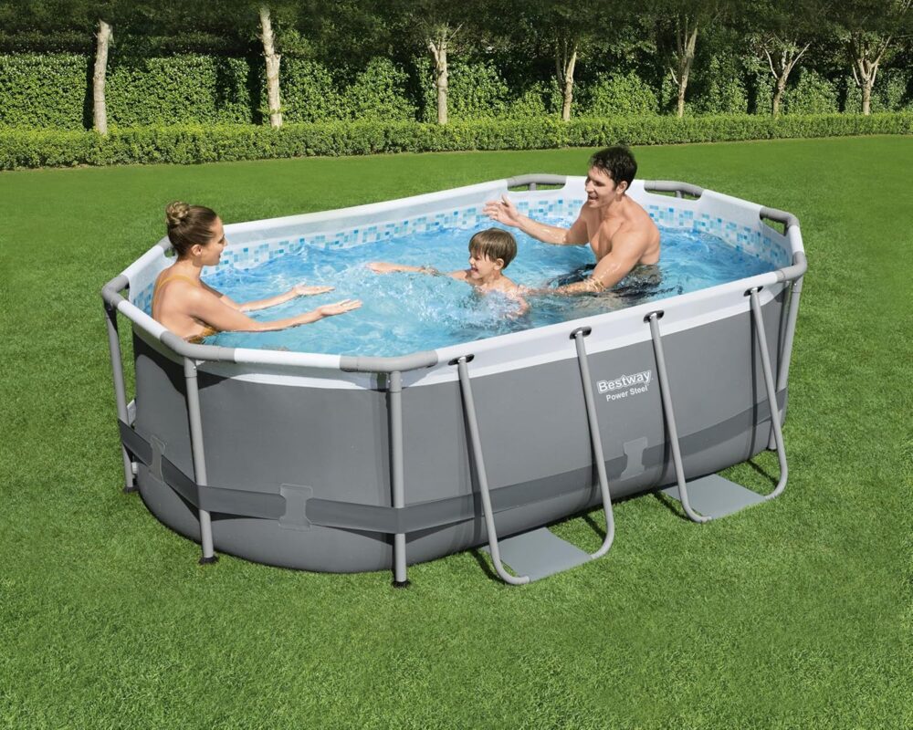 Bestway Power Steel Frame Pool Set, oval, mit Filterpumpe 305 x 200 x 84 cm, grau, 5614A