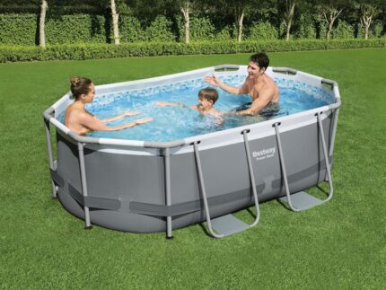 Bestway Power Steel Frame Pool Set, oval, mit Filterpumpe 305 x 200 x 84 cm, grau, 5614A